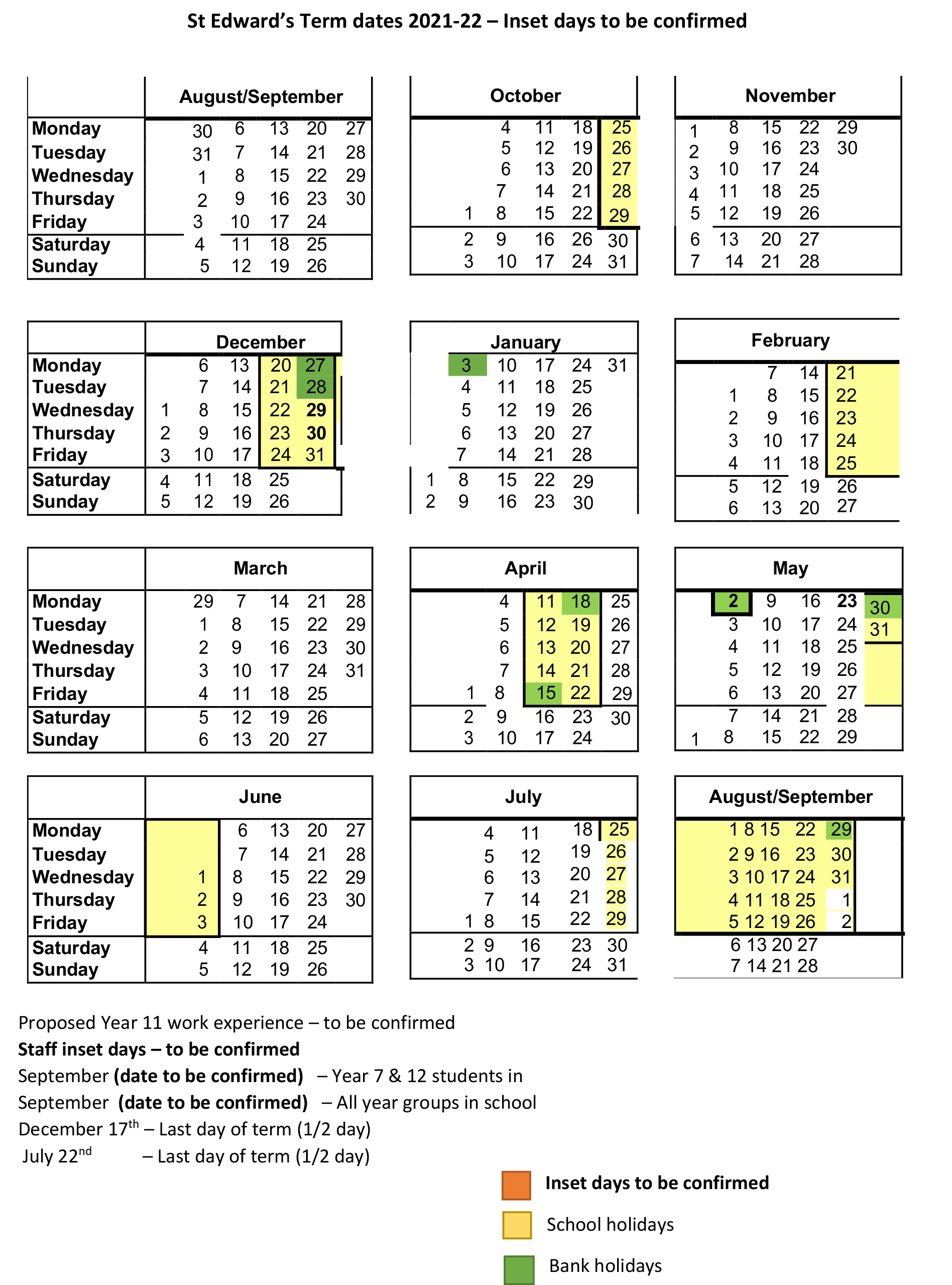 St Edward's Academic Calendar Printable Calendar 2023